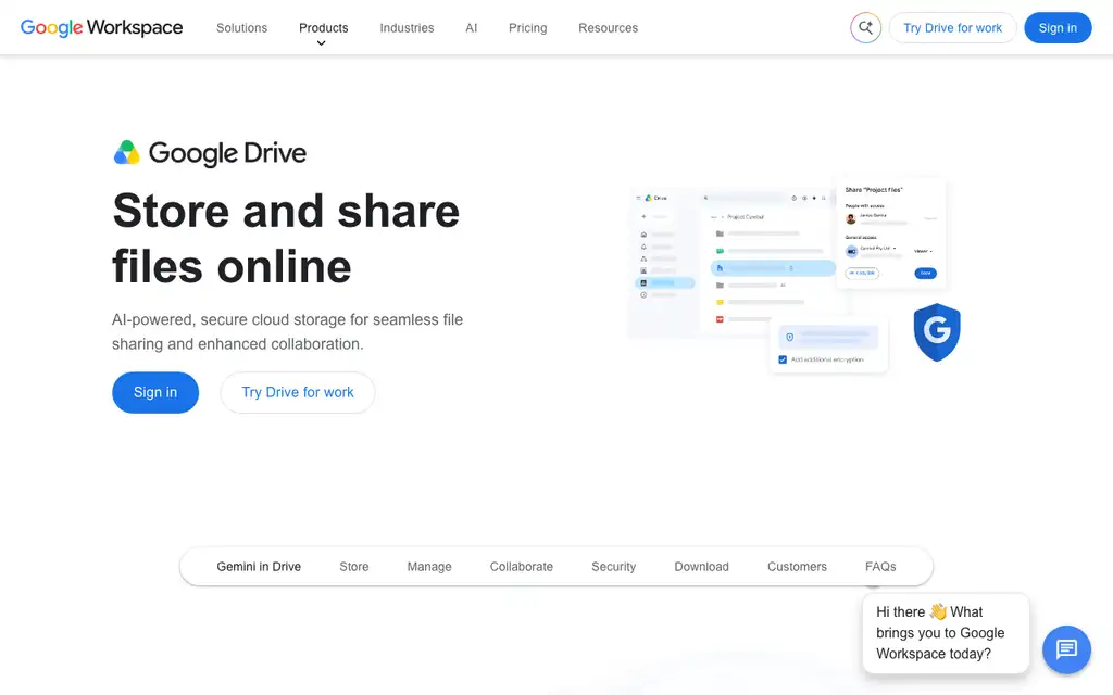 Google Drive website homepage screenshot