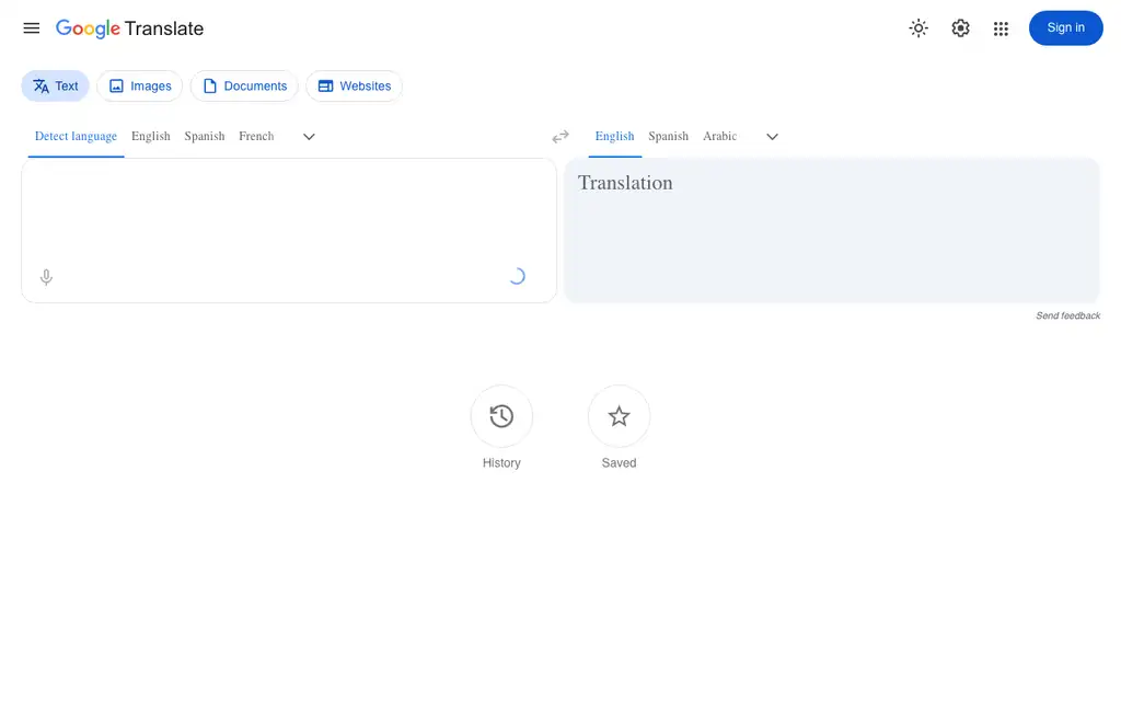 Google Translate website homepage screenshot