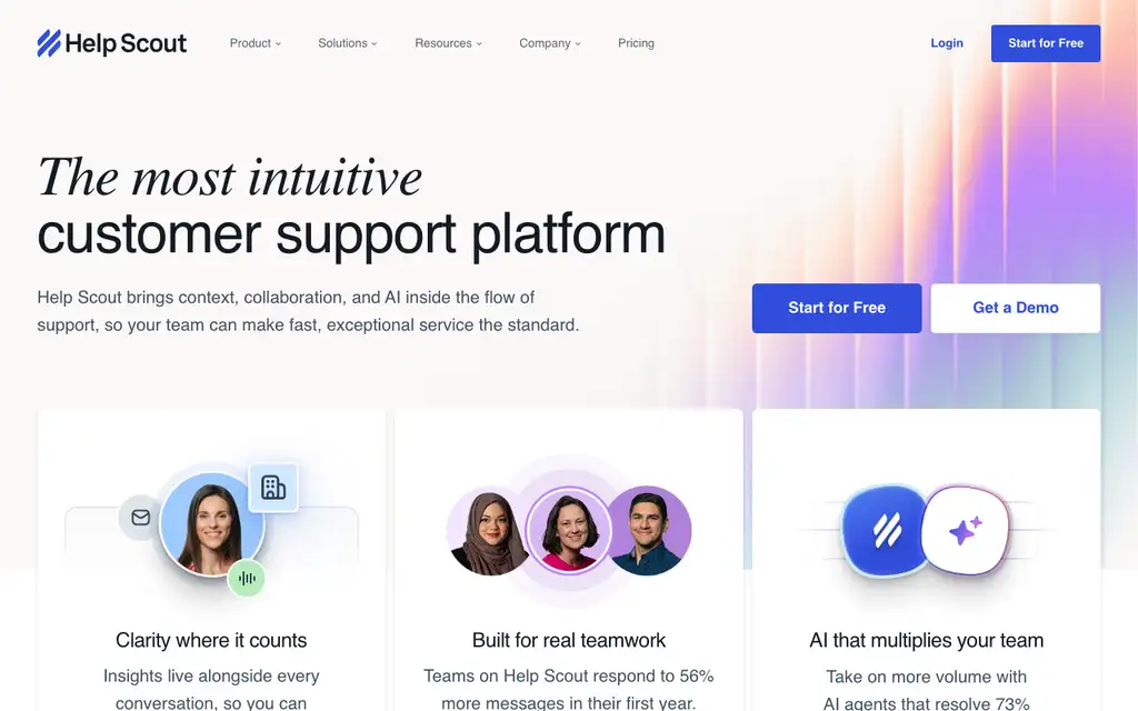 Help Scout website homepage screenshot