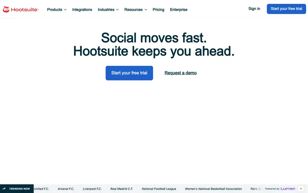 Hootsuite website homepage screenshot