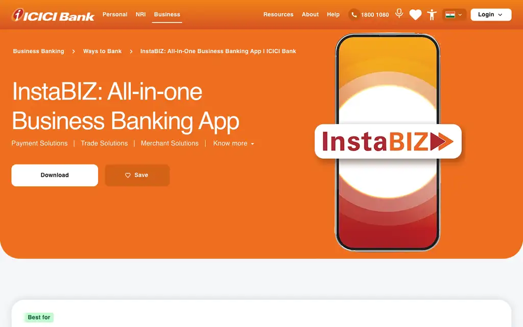 ICICI InstaBIZ website homepage screenshot