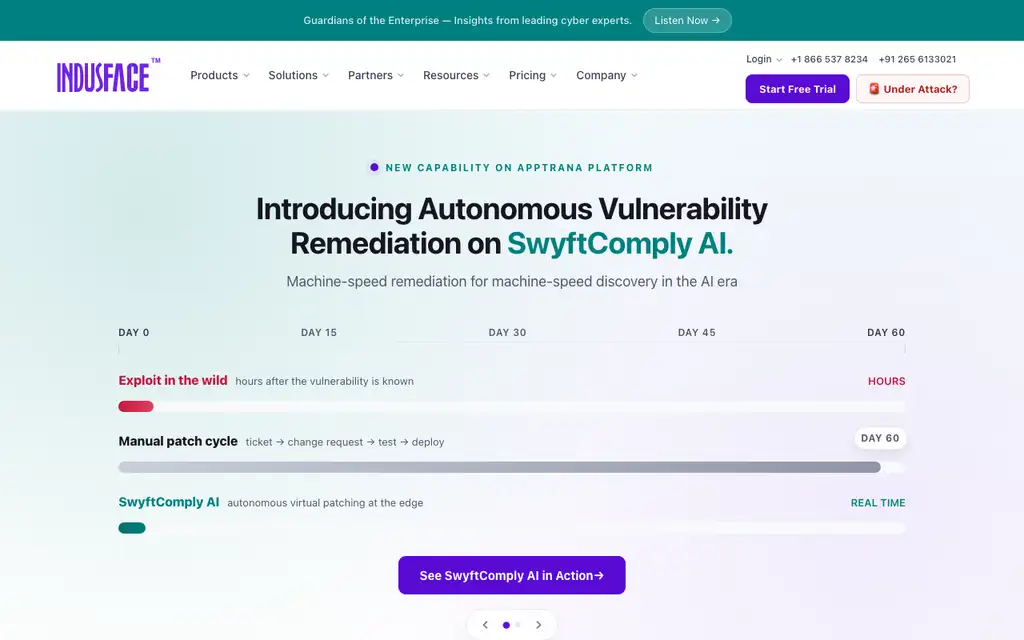 Indusface website homepage screenshot