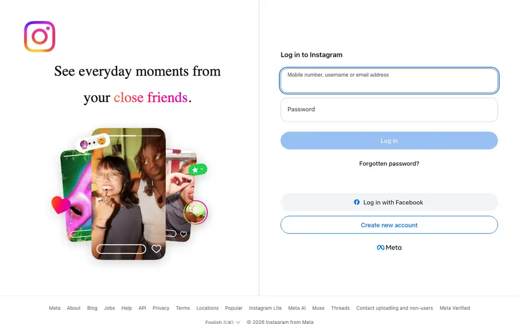 Instagram website homepage screenshot