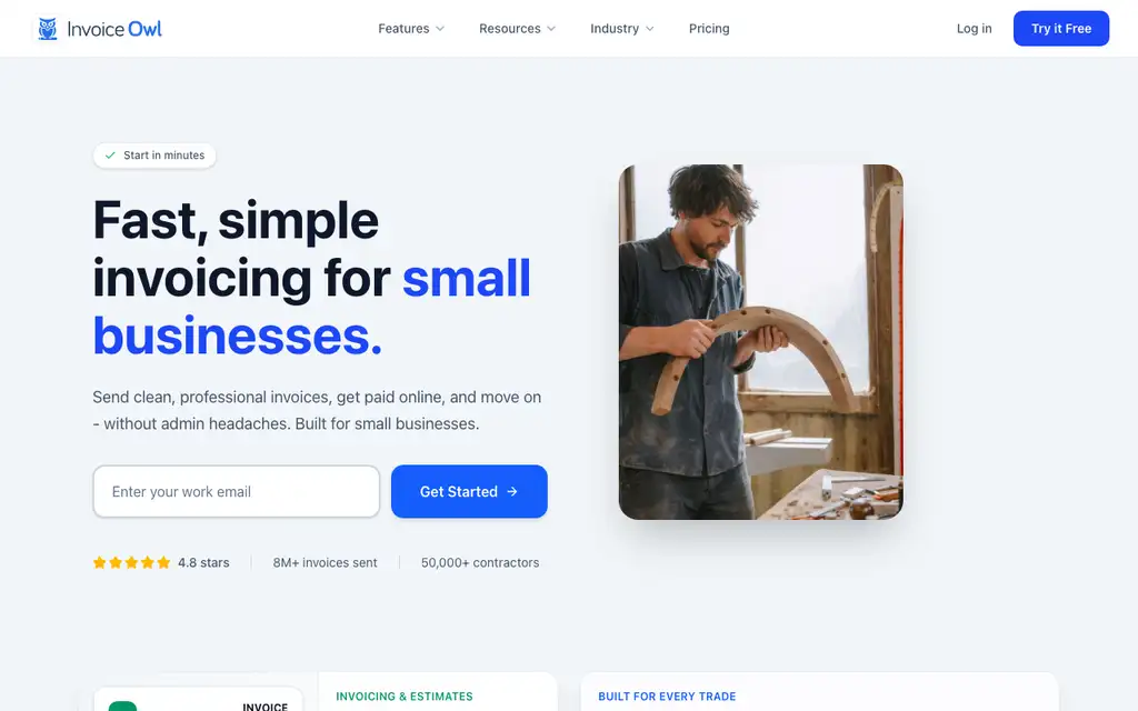 InvoiceOwl website homepage screenshot
