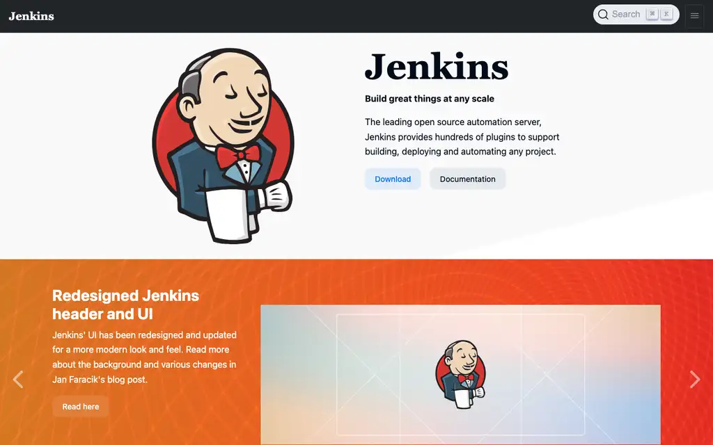 Jenkins website homepage screenshot