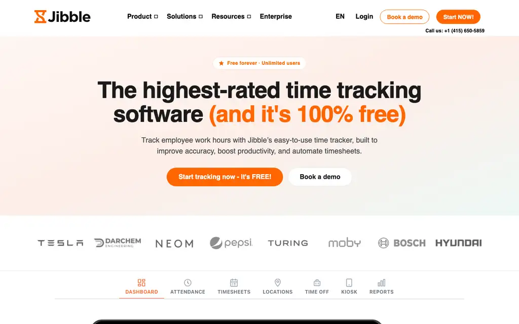 Jibble website homepage screenshot
