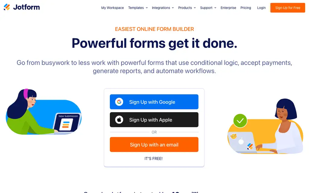 Jotform website homepage screenshot