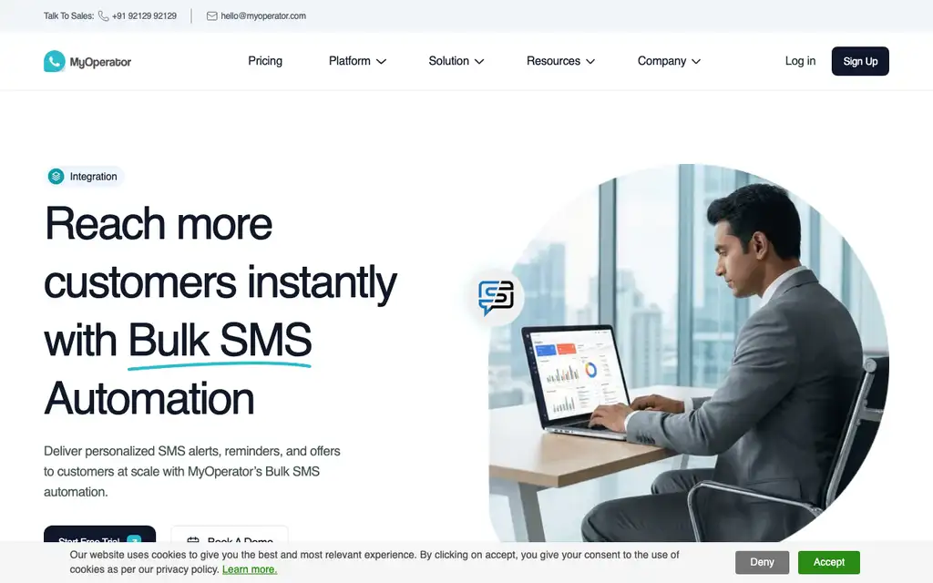 Kutumb SMS by MyOperator website homepage screenshot
