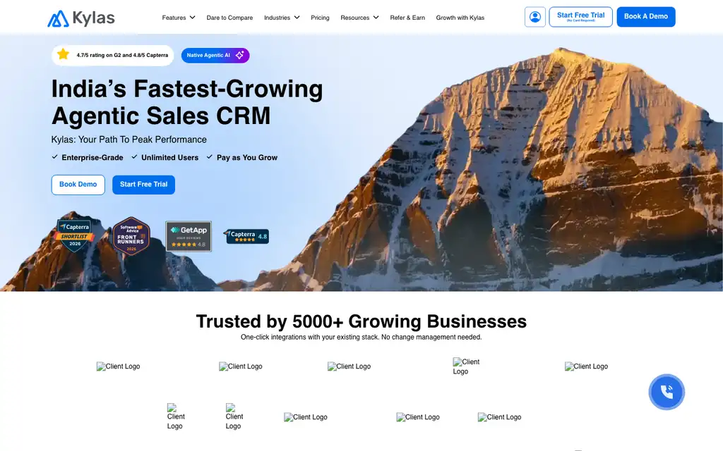 Kylas CRM website homepage screenshot