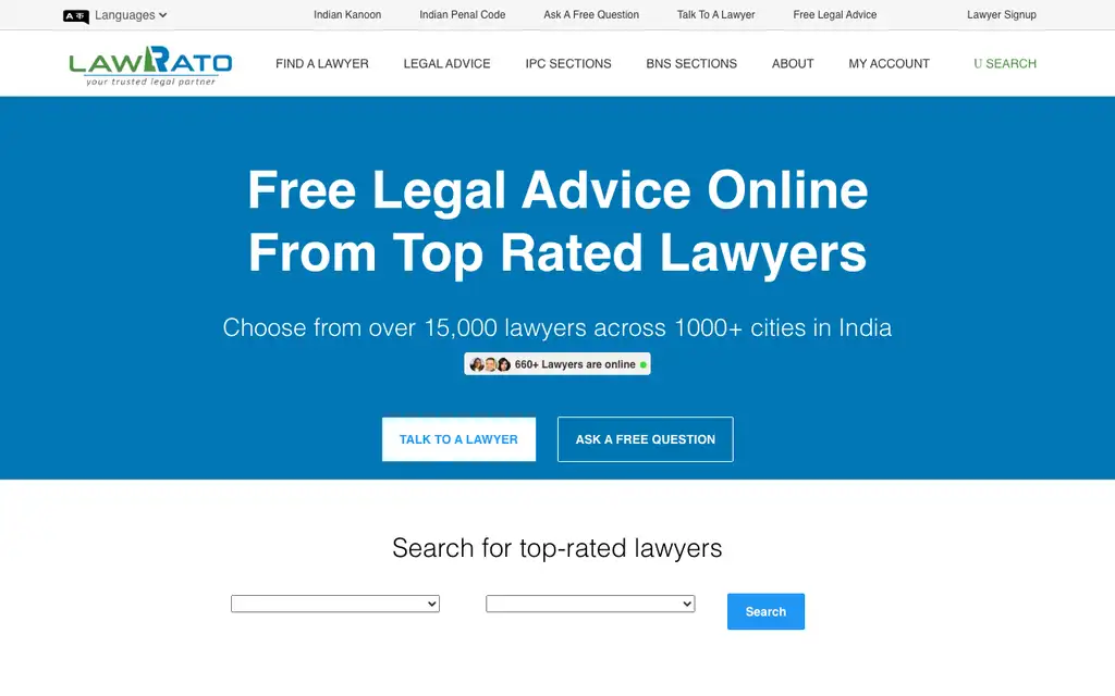 LawRato website homepage screenshot