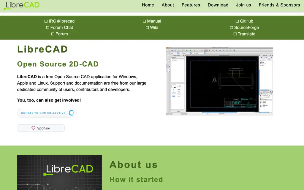 LibreCAD website homepage screenshot