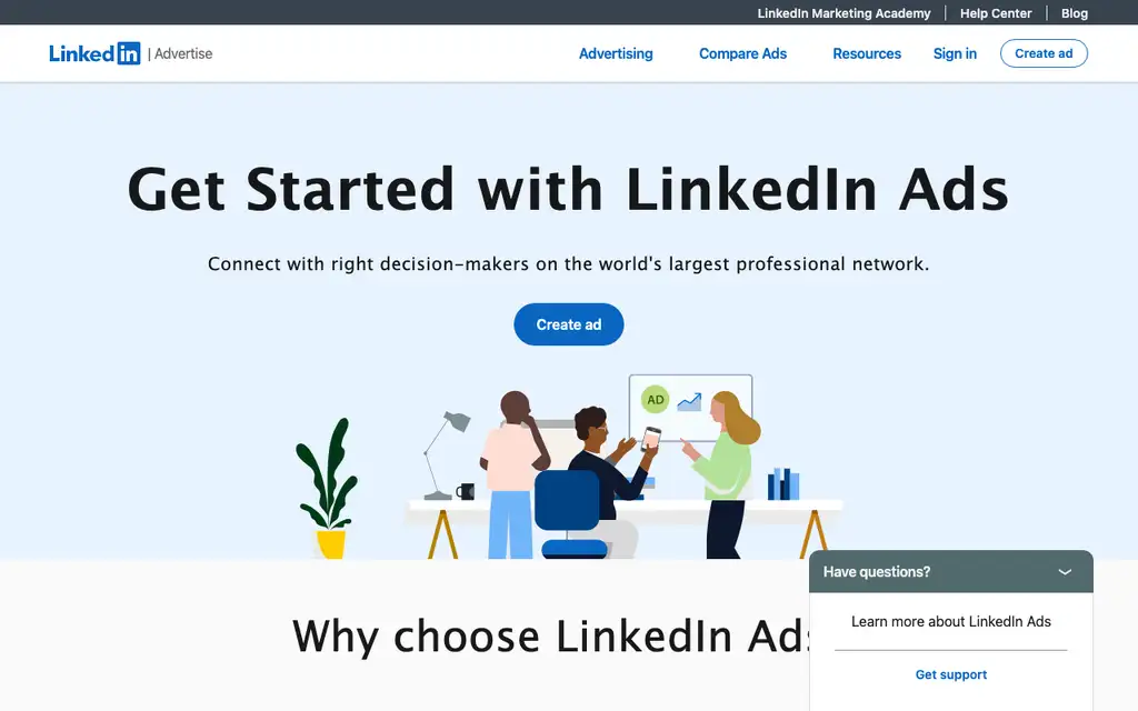 LinkedIn Campaign Manager website homepage screenshot