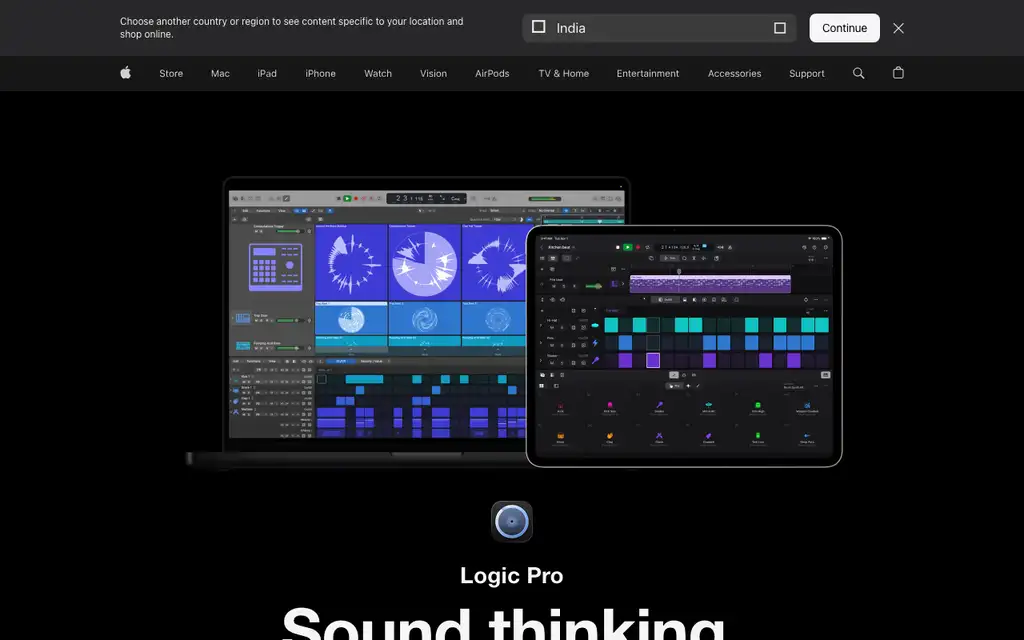 Logic Pro website homepage screenshot