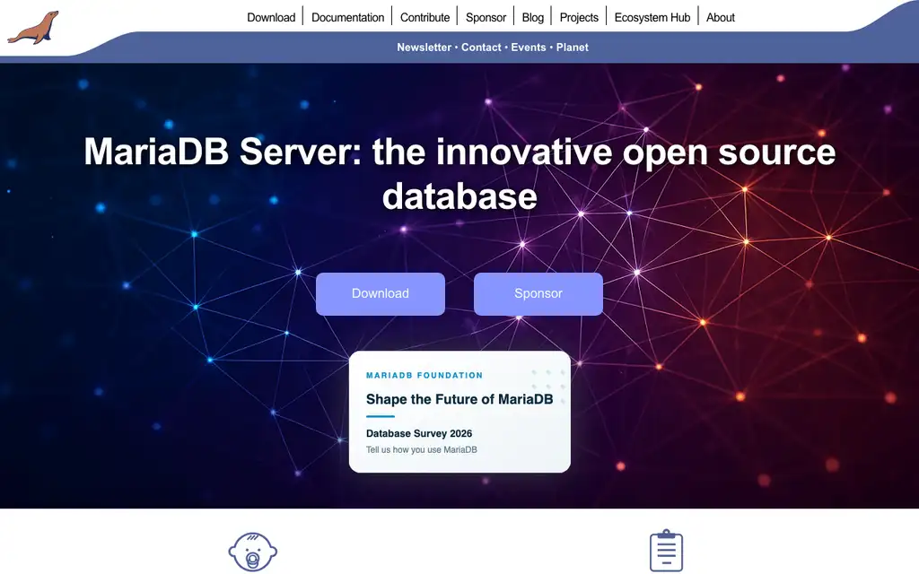 MariaDB website homepage screenshot