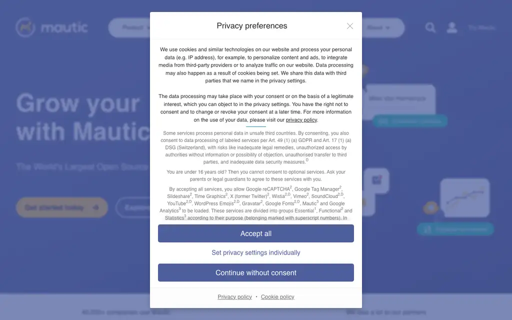 Mautic website homepage screenshot
