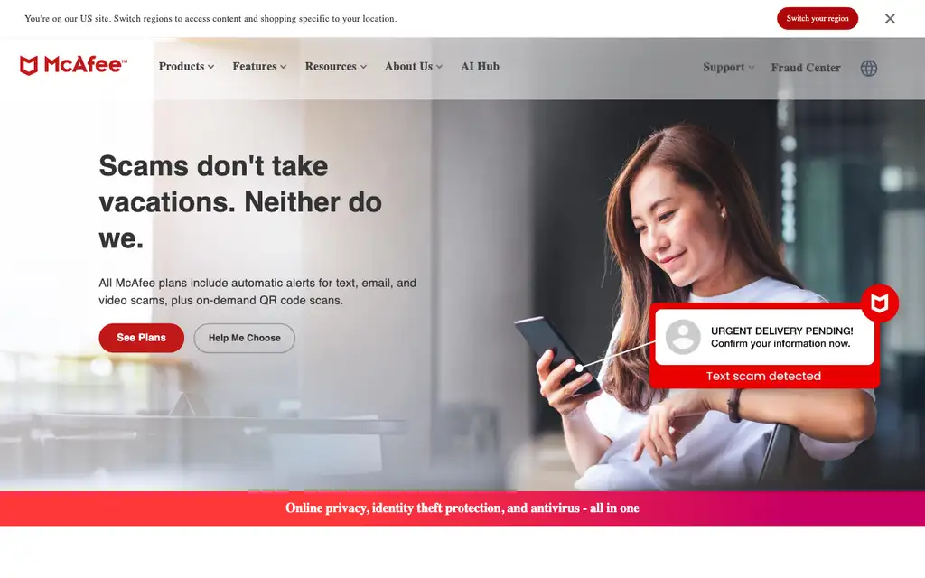 McAfee website homepage screenshot