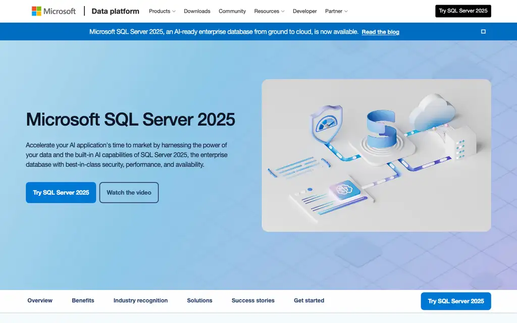 Microsoft SQL Server website homepage screenshot