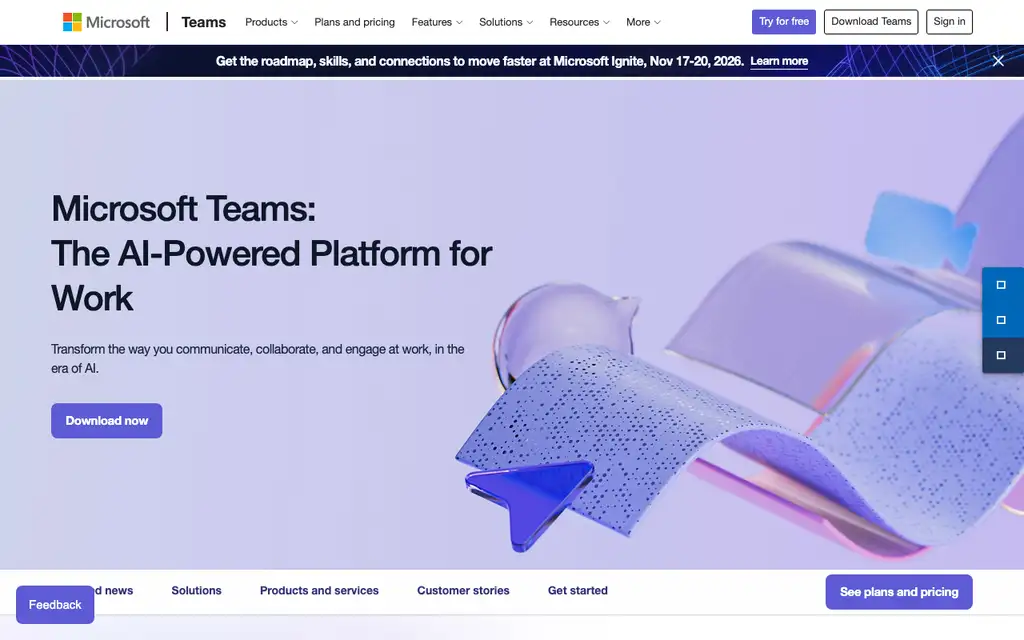 Microsoft Teams website homepage screenshot