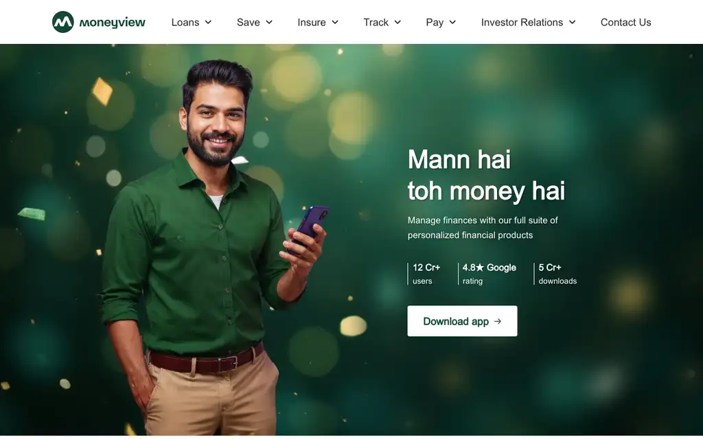 Money View website homepage screenshot