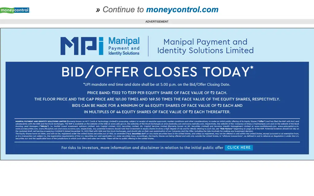 Moneycontrol website homepage screenshot