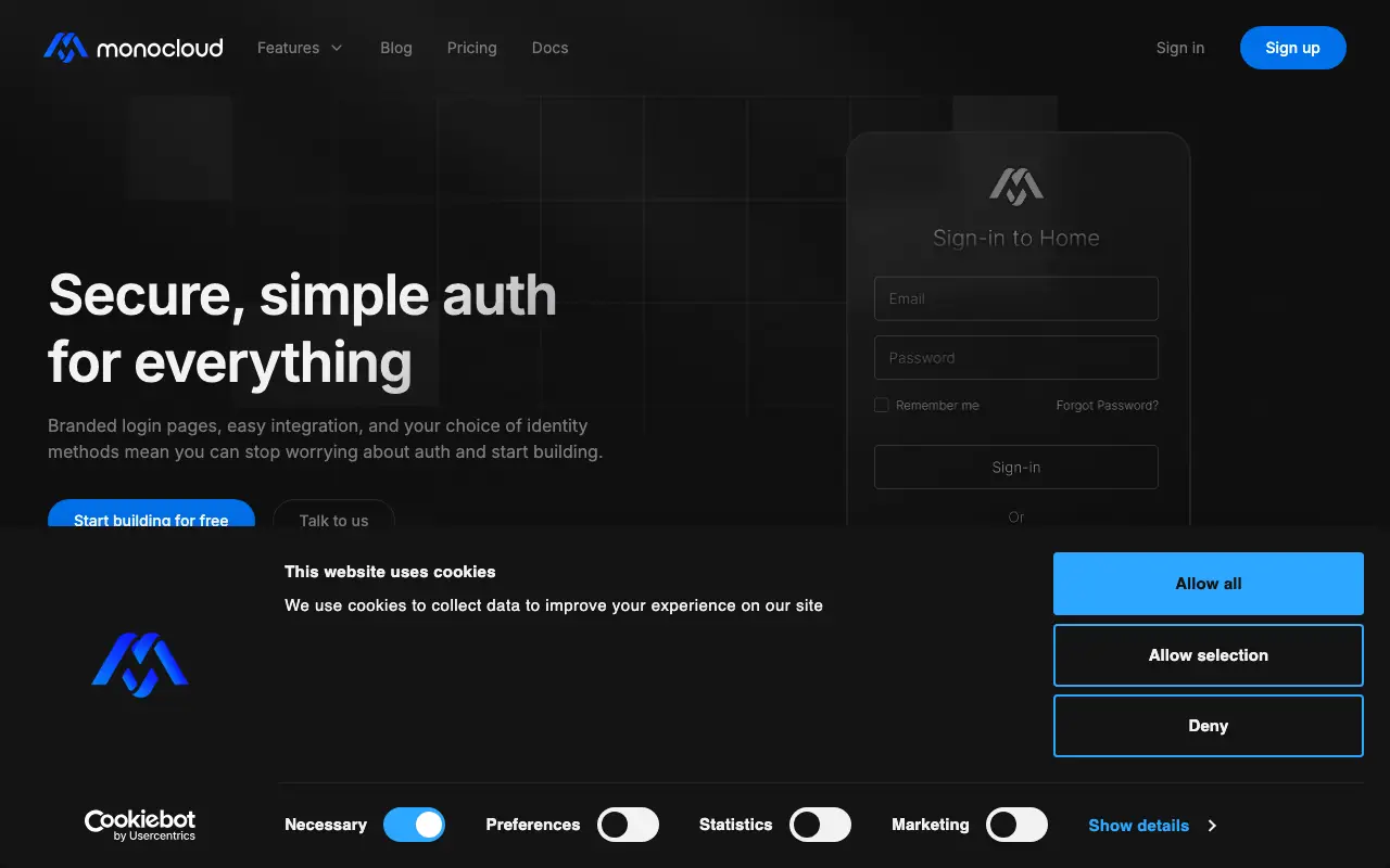 MonoCloud homepage — official monocloud.com website screenshot