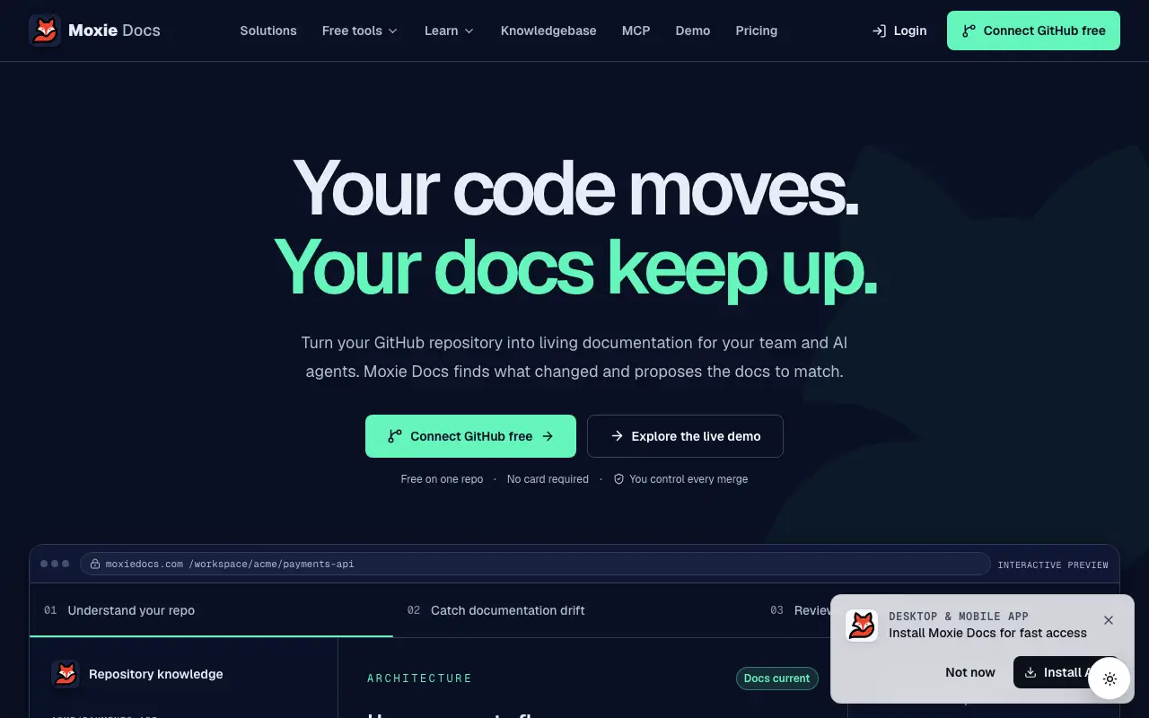 Moxie Docs homepage — official moxiedocs.com website screenshot