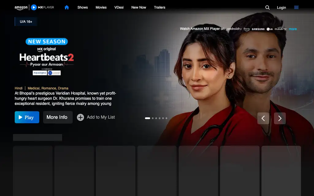 MX Player website homepage screenshot