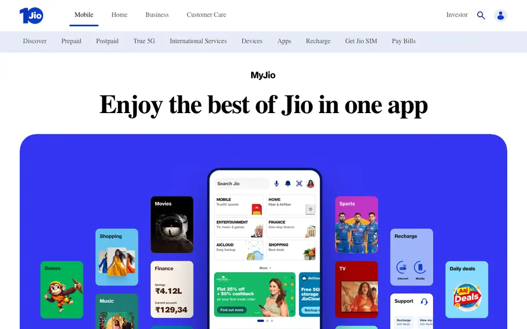 MyJio website homepage screenshot