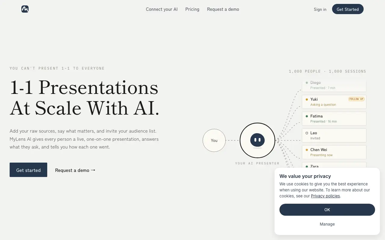 MyLens homepage — official mylens.ai website screenshot