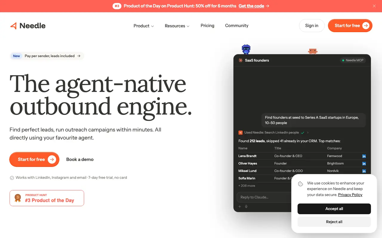 Needle homepage — official needle.app website screenshot
