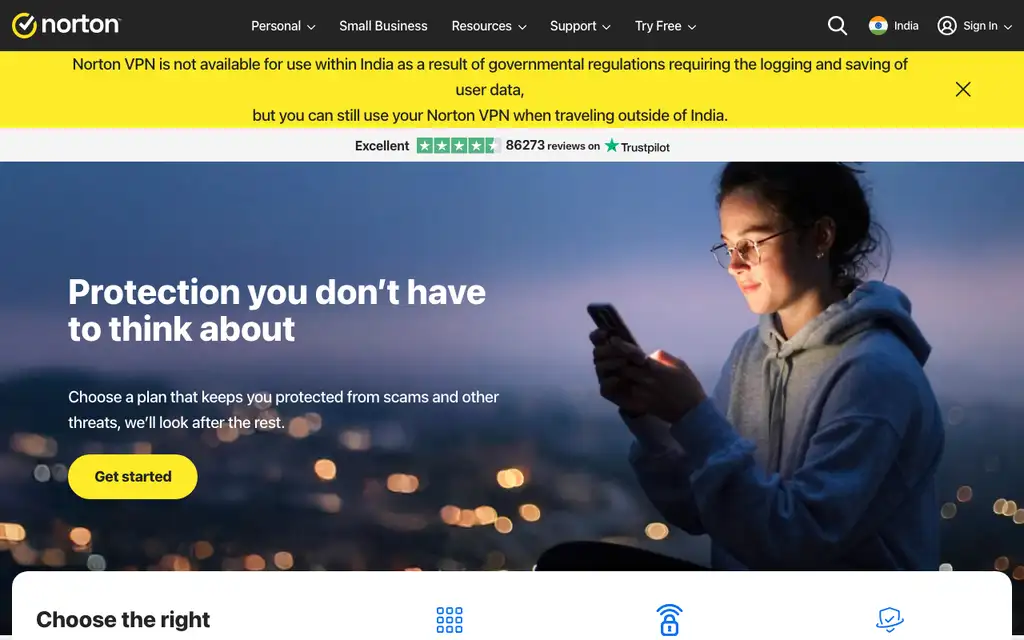 Norton 360 website homepage screenshot