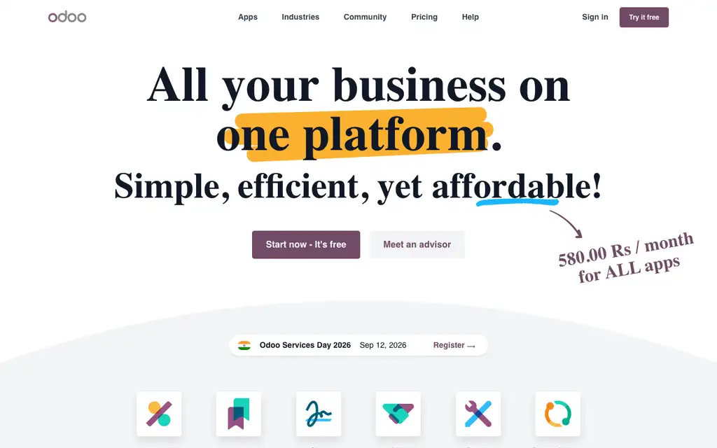 Odoo website homepage screenshot