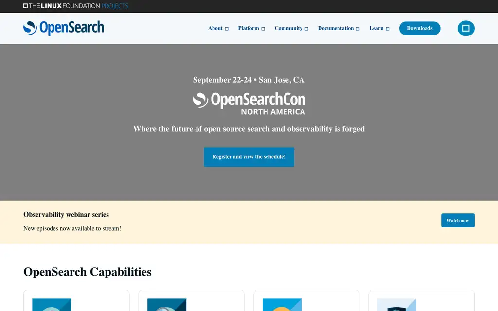 OpenSearch website homepage screenshot