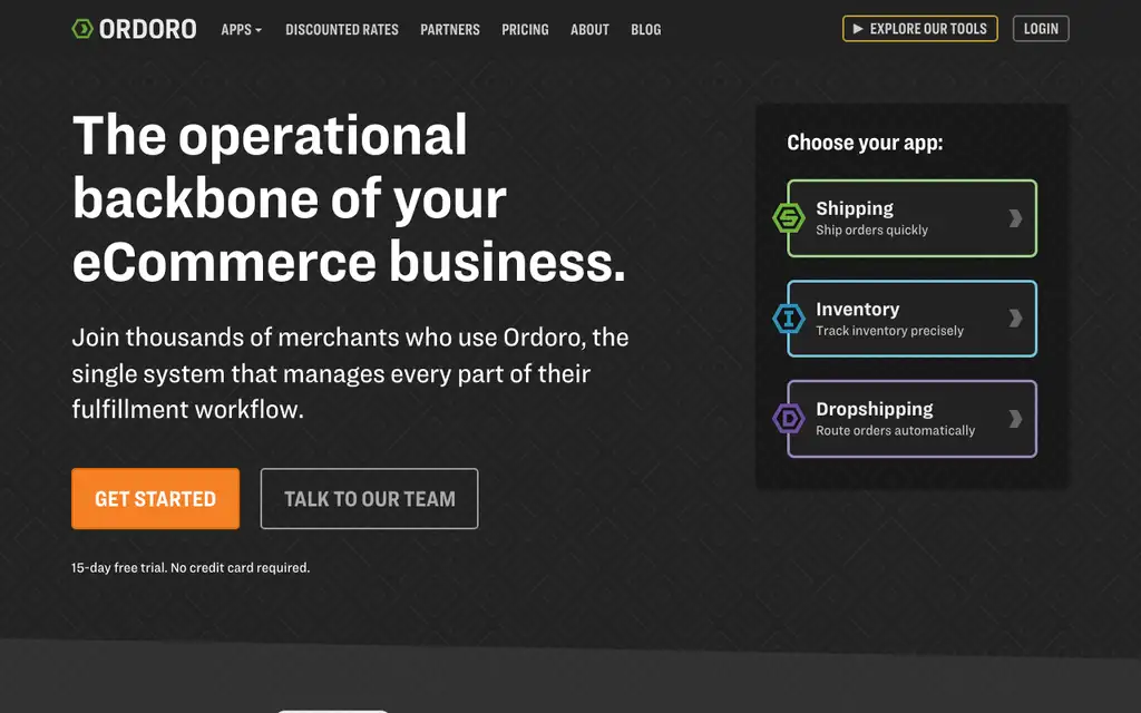 Ordoro website homepage screenshot