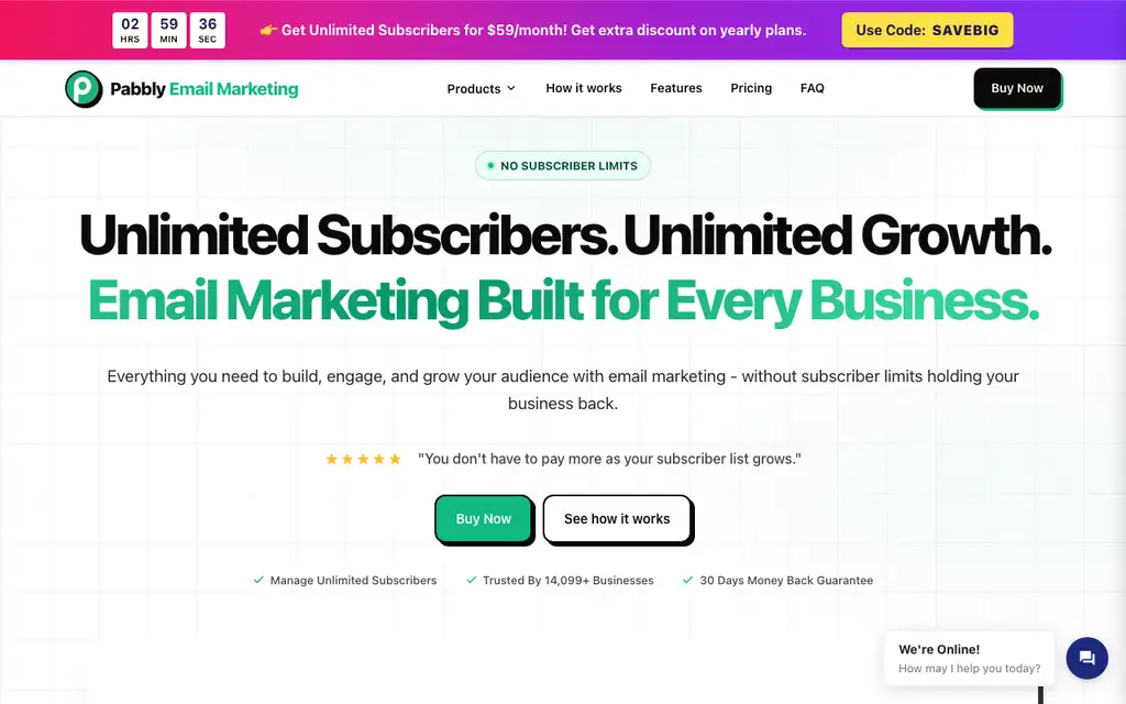 Pabbly Email Marketing website homepage screenshot