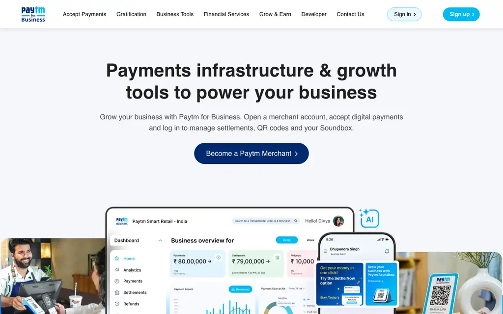 Paytm for Business website homepage screenshot