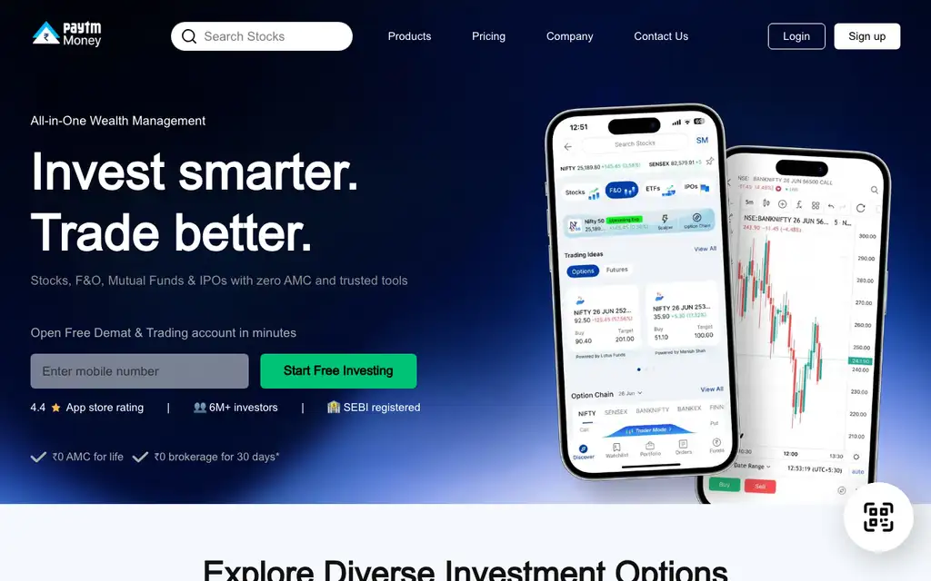 Paytm Money website homepage screenshot