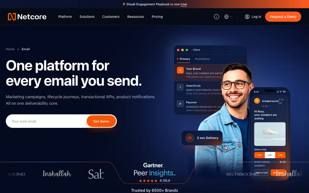 Pepipost by Netcore website homepage screenshot