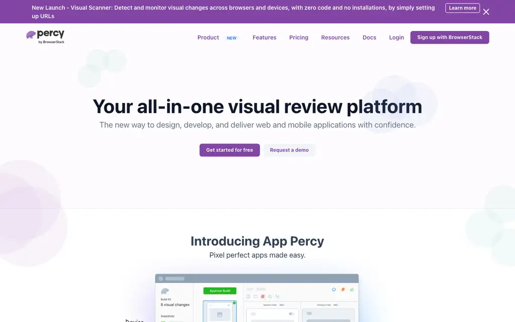 Percy website homepage screenshot