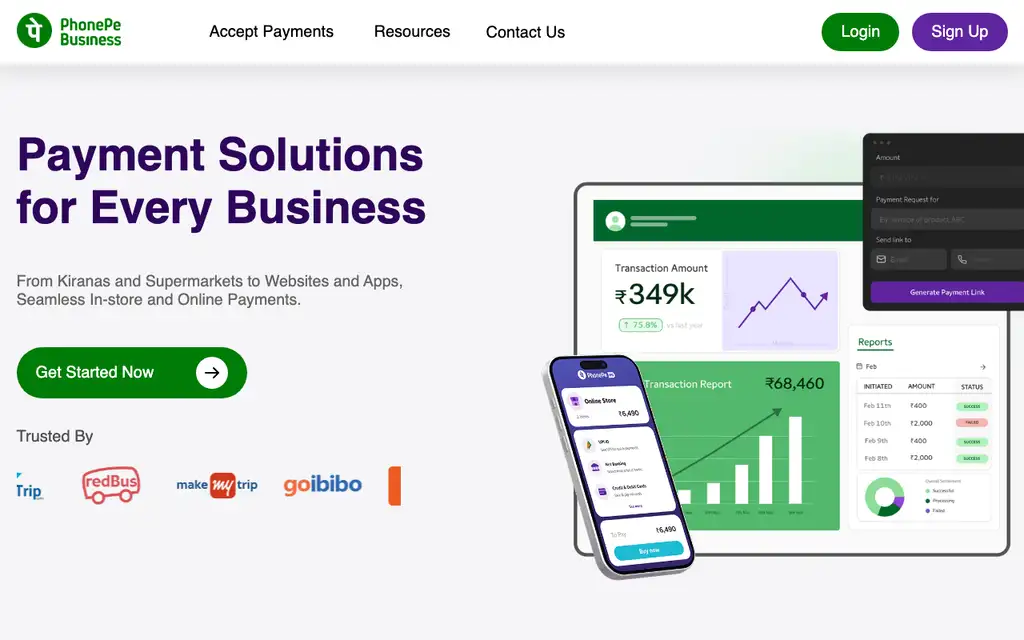 PhonePe for Business website homepage screenshot