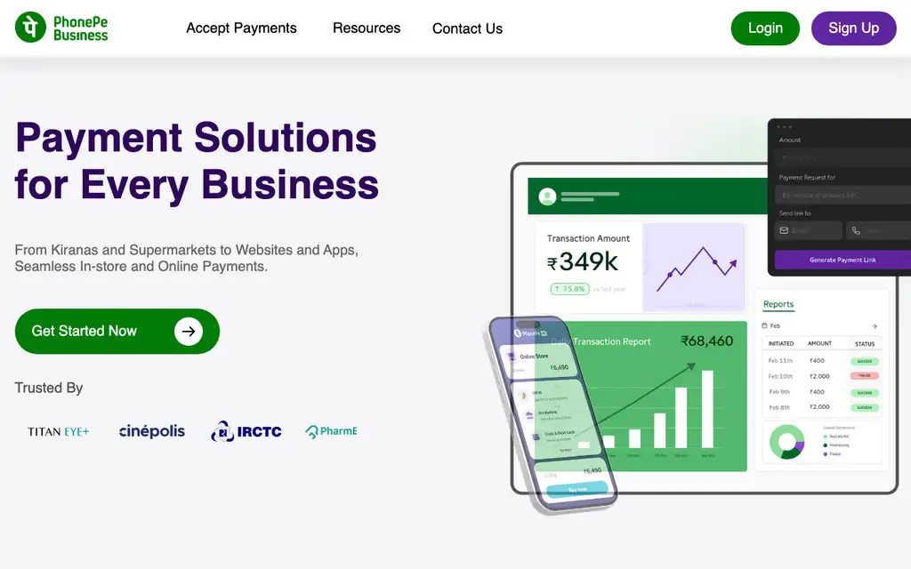 PhonePe Payment Links website homepage screenshot