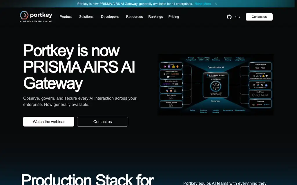Portkey website homepage screenshot