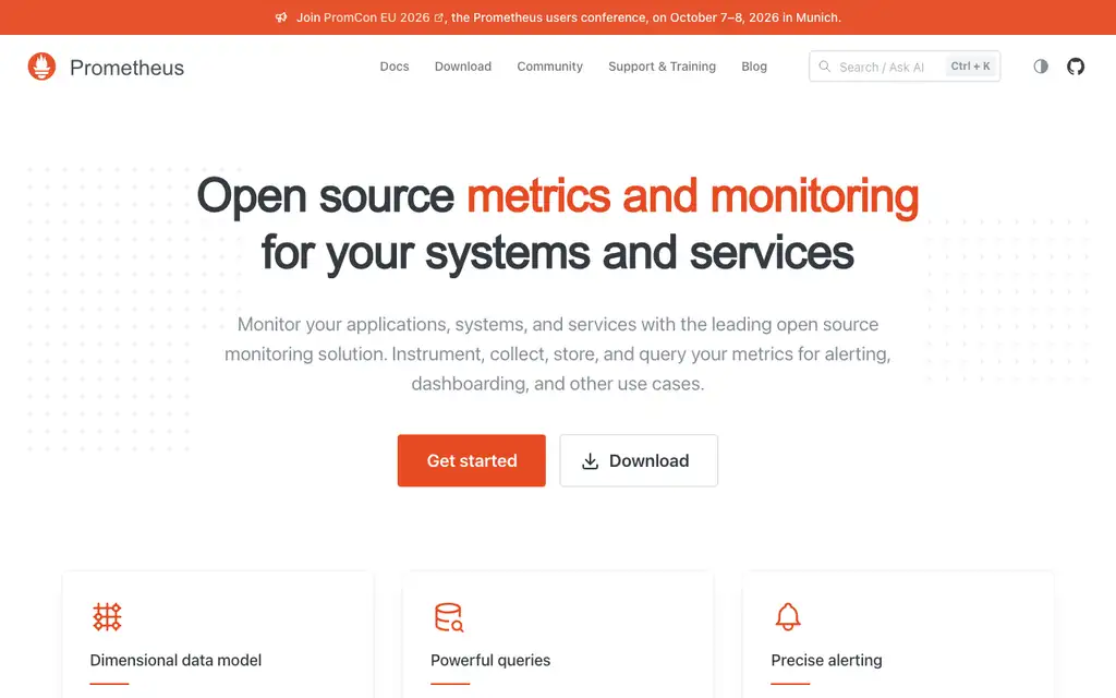 Prometheus website homepage screenshot