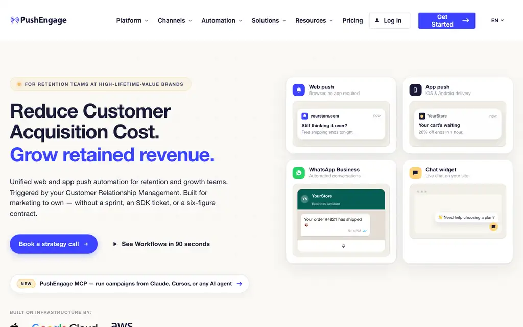 PushEngage website homepage screenshot