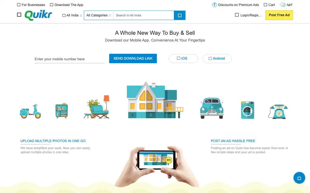 Quikr App website homepage screenshot