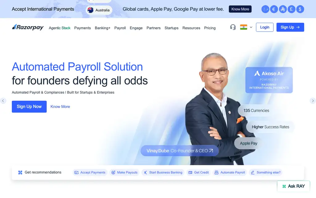 Razorpay website homepage screenshot