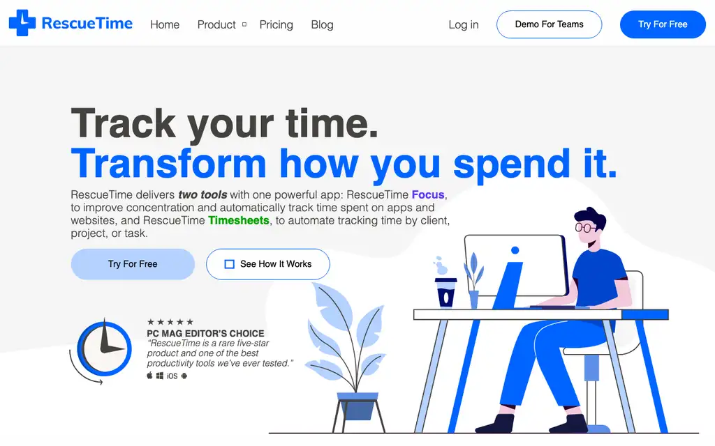 RescueTime website homepage screenshot