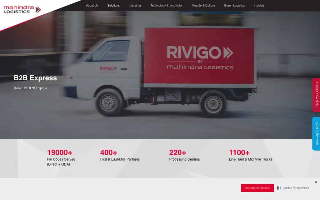 Rivigo website homepage screenshot