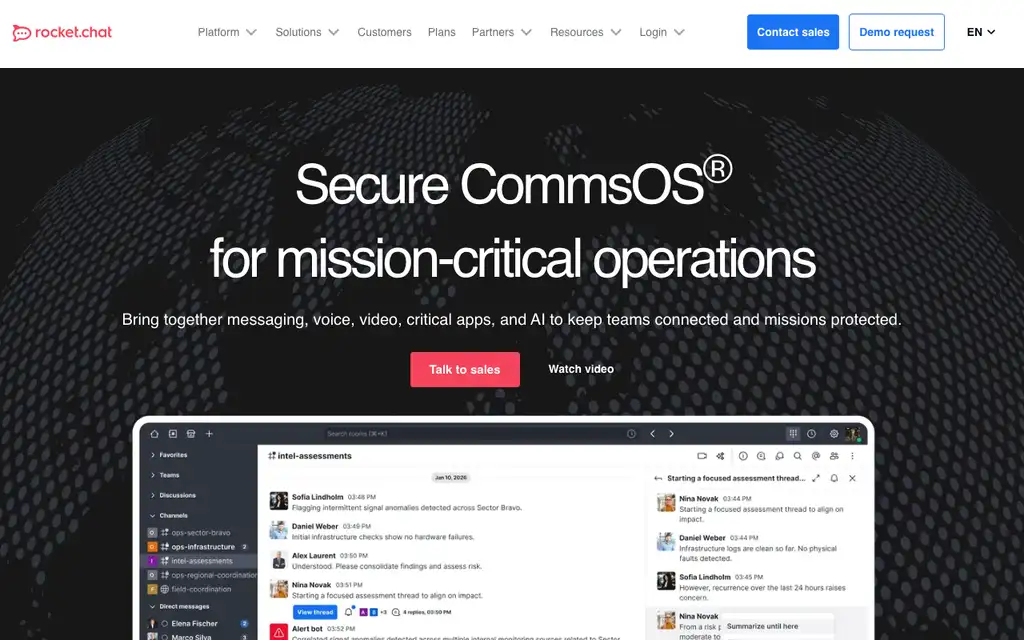 Rocket.Chat website homepage screenshot
