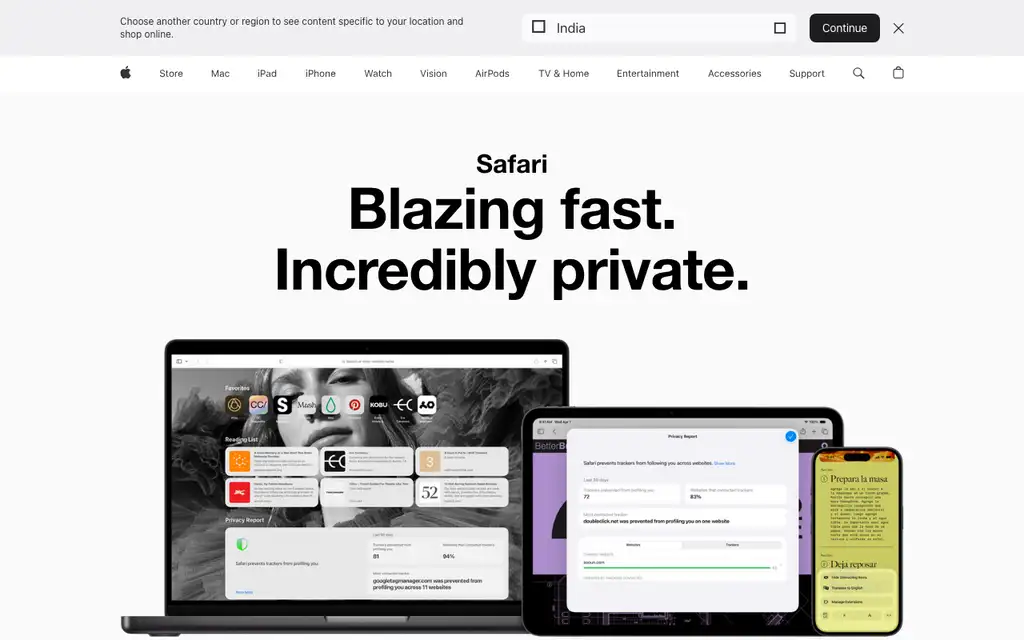 Safari website homepage screenshot